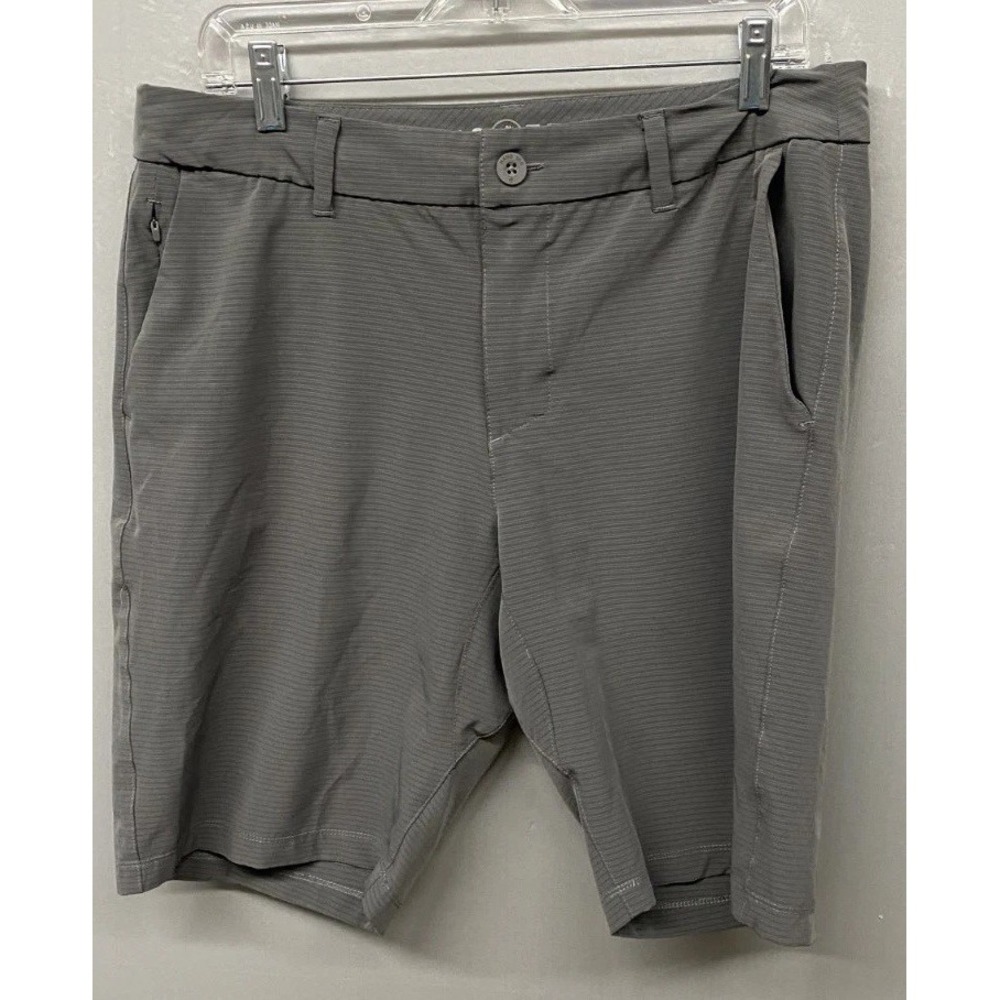 Hang Ten Hybrid Chino Shorts Men 34 Gray Striped Stretch Golf Performance Tennis